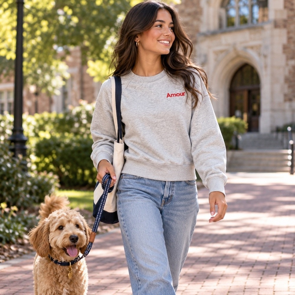 J.Crew Amour Embroidered Sweatshirt XXS Heather Gray Red French Love H0708